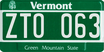 VT license plate ZTO063
