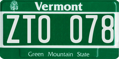 VT license plate ZTO078
