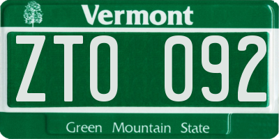 VT license plate ZTO092