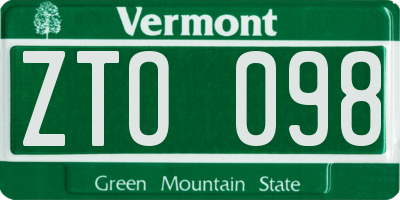 VT license plate ZTO098