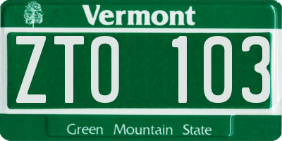 VT license plate ZTO103