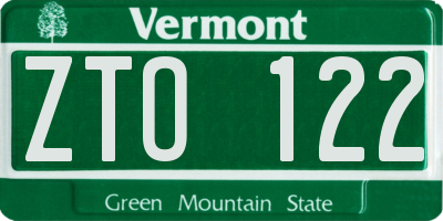 VT license plate ZTO122