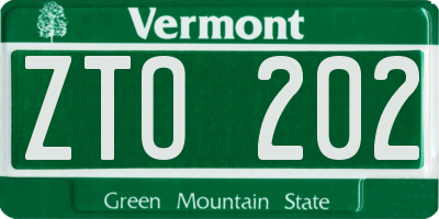 VT license plate ZTO202