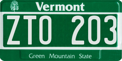 VT license plate ZTO203