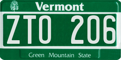 VT license plate ZTO206
