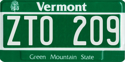 VT license plate ZTO209