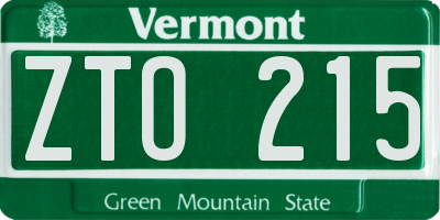 VT license plate ZTO215