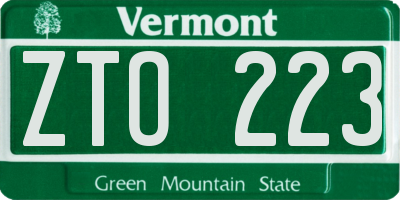 VT license plate ZTO223