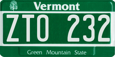 VT license plate ZTO232