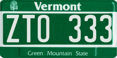 VT license plate ZTO333