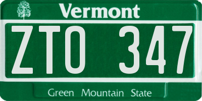 VT license plate ZTO347