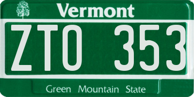 VT license plate ZTO353