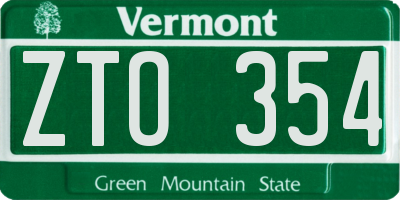 VT license plate ZTO354