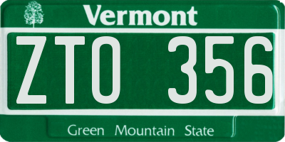 VT license plate ZTO356