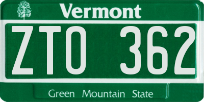 VT license plate ZTO362