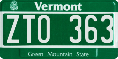 VT license plate ZTO363