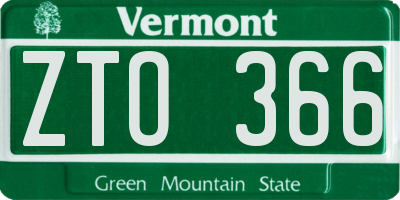 VT license plate ZTO366