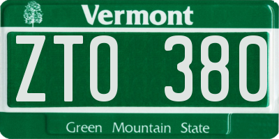 VT license plate ZTO380