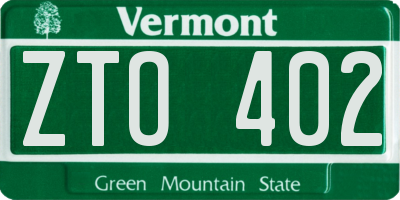 VT license plate ZTO402