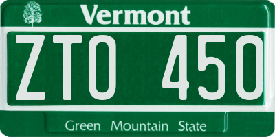 VT license plate ZTO450