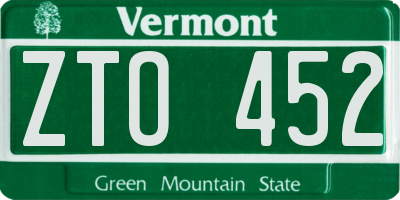 VT license plate ZTO452