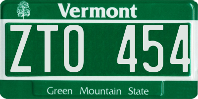 VT license plate ZTO454