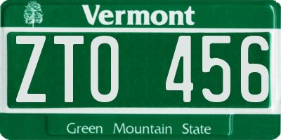 VT license plate ZTO456