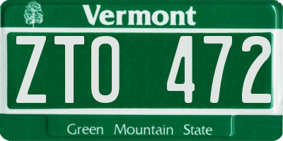 VT license plate ZTO472