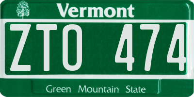 VT license plate ZTO474