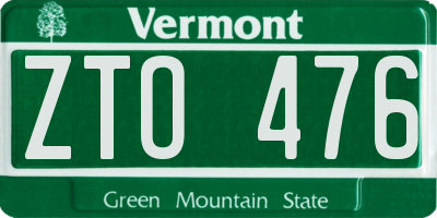 VT license plate ZTO476