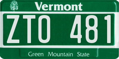 VT license plate ZTO481