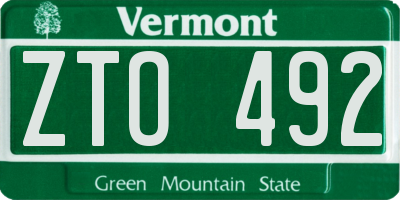 VT license plate ZTO492