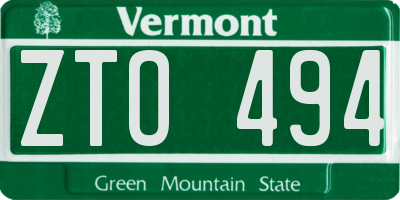 VT license plate ZTO494