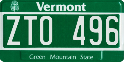 VT license plate ZTO496