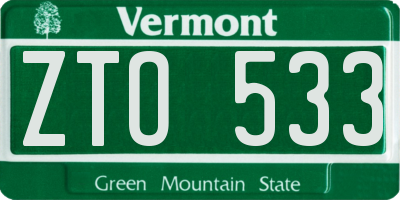 VT license plate ZTO533