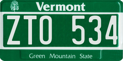 VT license plate ZTO534
