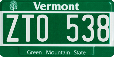 VT license plate ZTO538