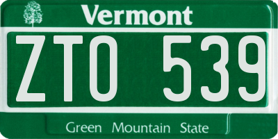 VT license plate ZTO539