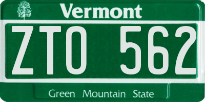 VT license plate ZTO562