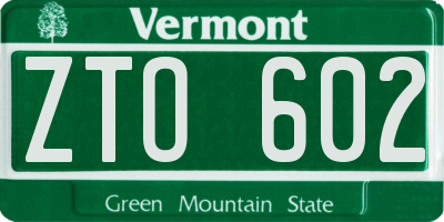 VT license plate ZTO602