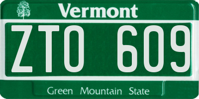 VT license plate ZTO609