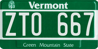 VT license plate ZTO667