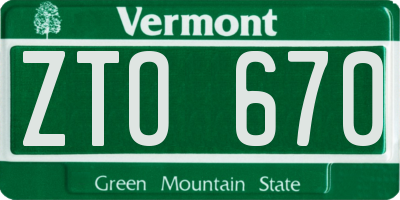 VT license plate ZTO670