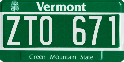 VT license plate ZTO671