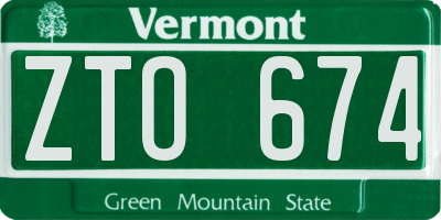 VT license plate ZTO674
