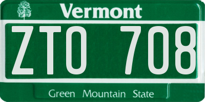 VT license plate ZTO708