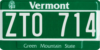 VT license plate ZTO714