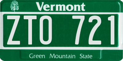 VT license plate ZTO721