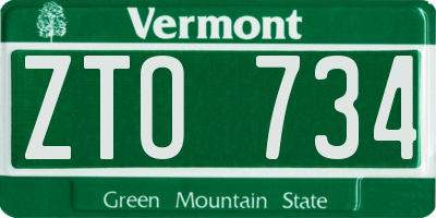 VT license plate ZTO734