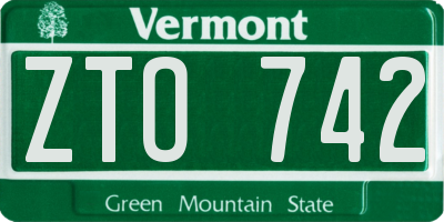 VT license plate ZTO742